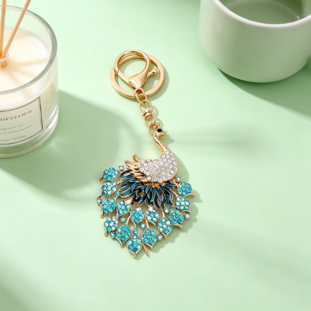 Blue Full Rhinestone Peacock Keychain