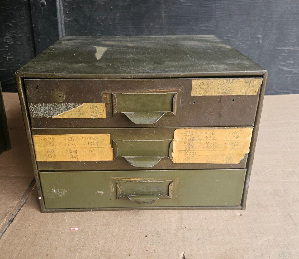 Vtg Metal Tool Chest 3 Drawer LYON Parts Bin Green 13x11.5"X8" Stackable.