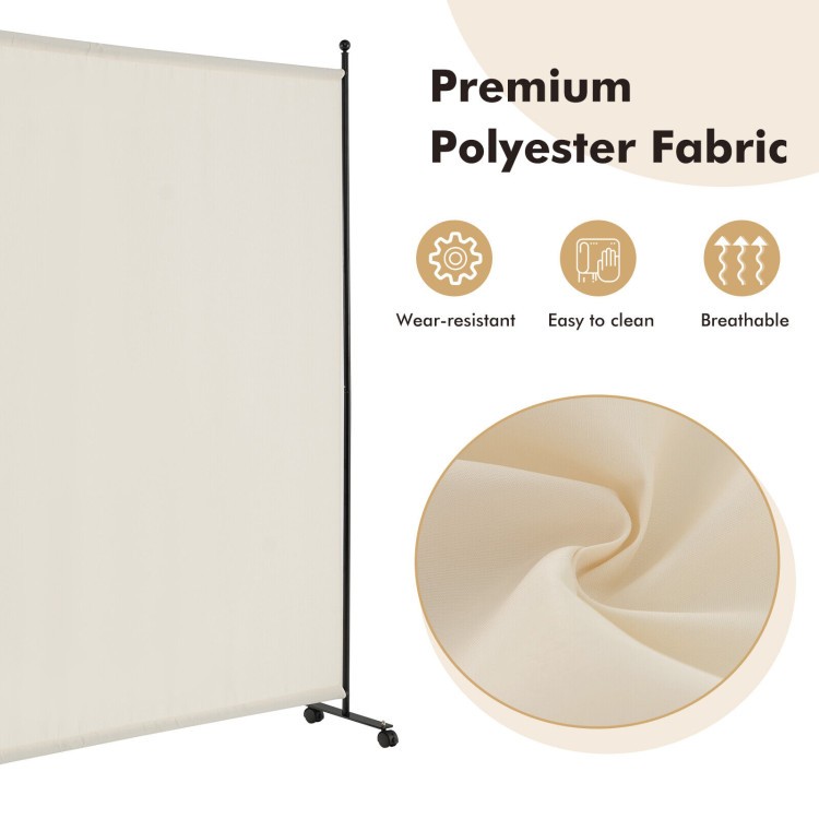 6 ft Single Panel Rolling Room Divider with Lockable Wheels