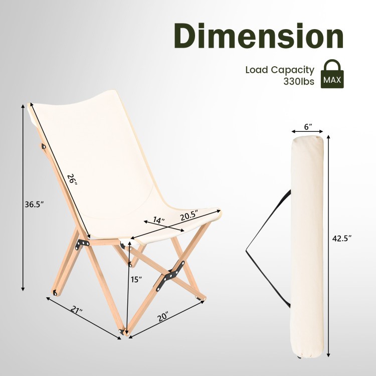 2-Pack Lightweight Bamboo Chair, 330lb Support, Canvas Surface, Storage Pocket