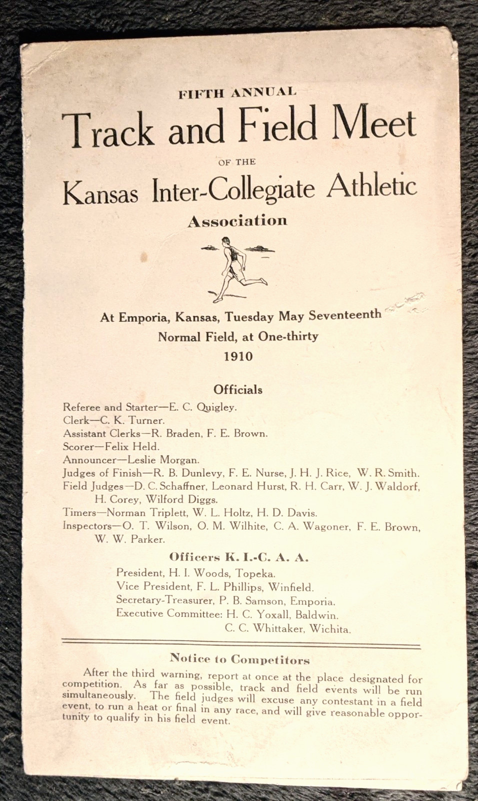 RARE May 1910 Kansas K.I.-C.A.A. Track & Field Meet Souvenir Program Emporia