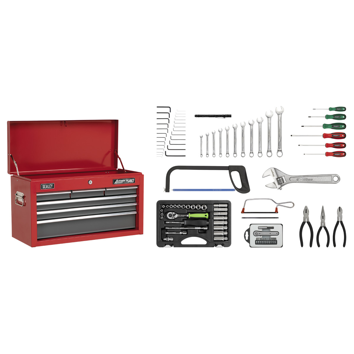 Sealey American PRO� Topchest 6 Drawer with 98pc Tool Kit Red/Grey AP2201BBCOMBO