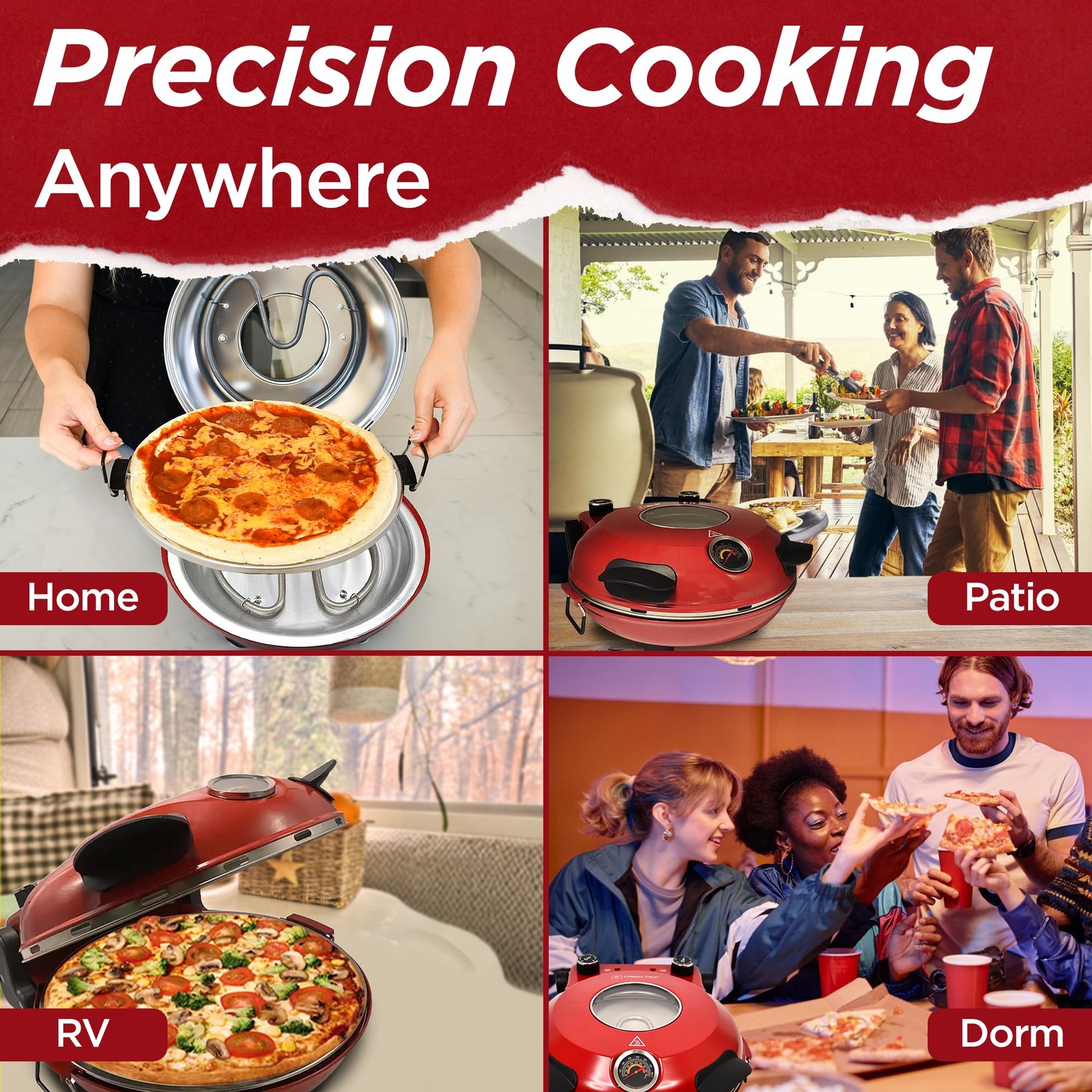 CULINARY CHEF Electric Pizza Oven with Ceramic Stone, Viewing Window, Adjustable