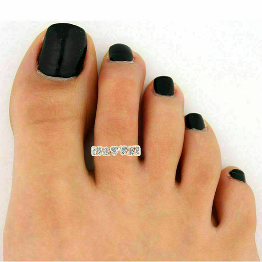 Heart Adjustable Toe Ring Rose Gold Plated Silver 0.15Ct Round Simulated Diamond