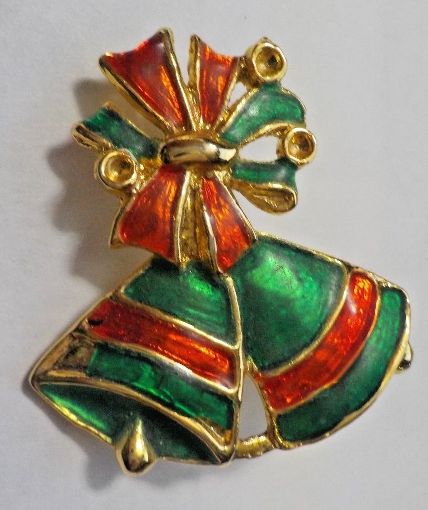 Vintage Bells & Ribbons Christmas Brooch Pin
