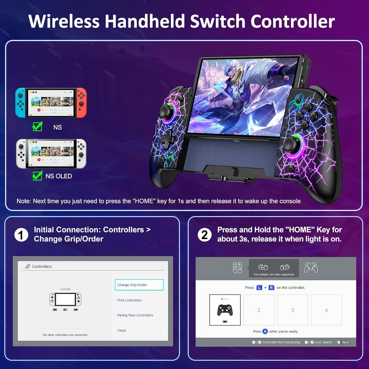 Wireless Switch Controller for Nintendo Switch/OLED,Hall Effect One-Piece Joypad