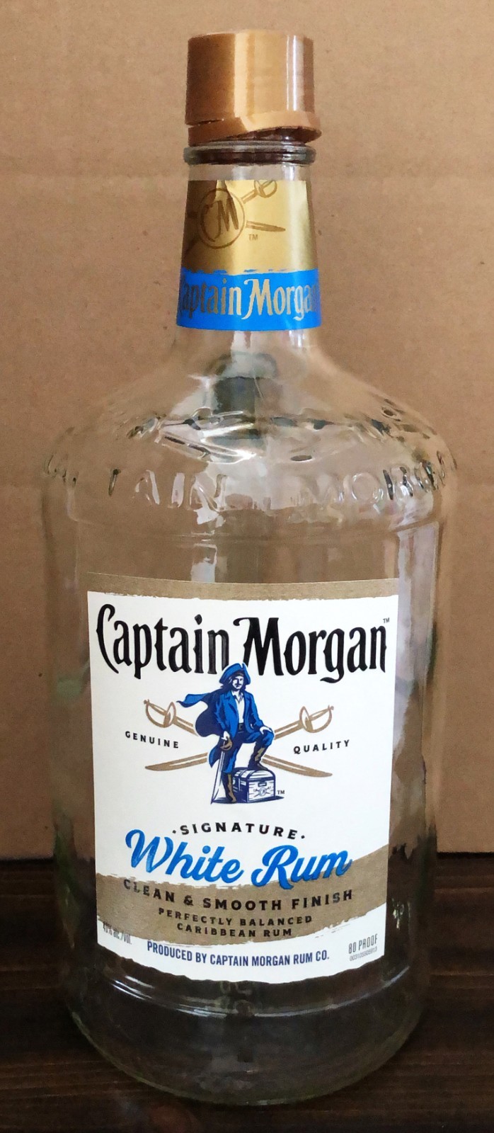 Captain Morgan White Rum - Large Empty Glass Bottle - 1.75 Litter