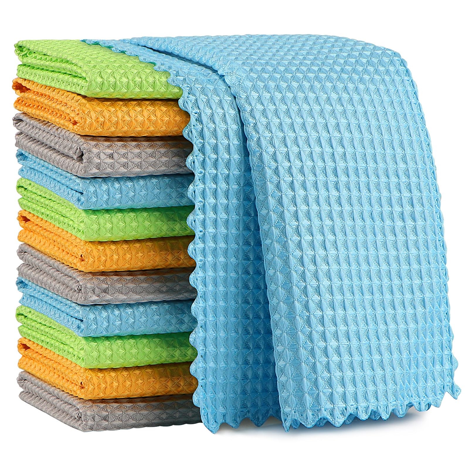 AIDEA Microfiber Glass Cleaning Cloth 12PK, Lint Free 11"×11", Multicolor