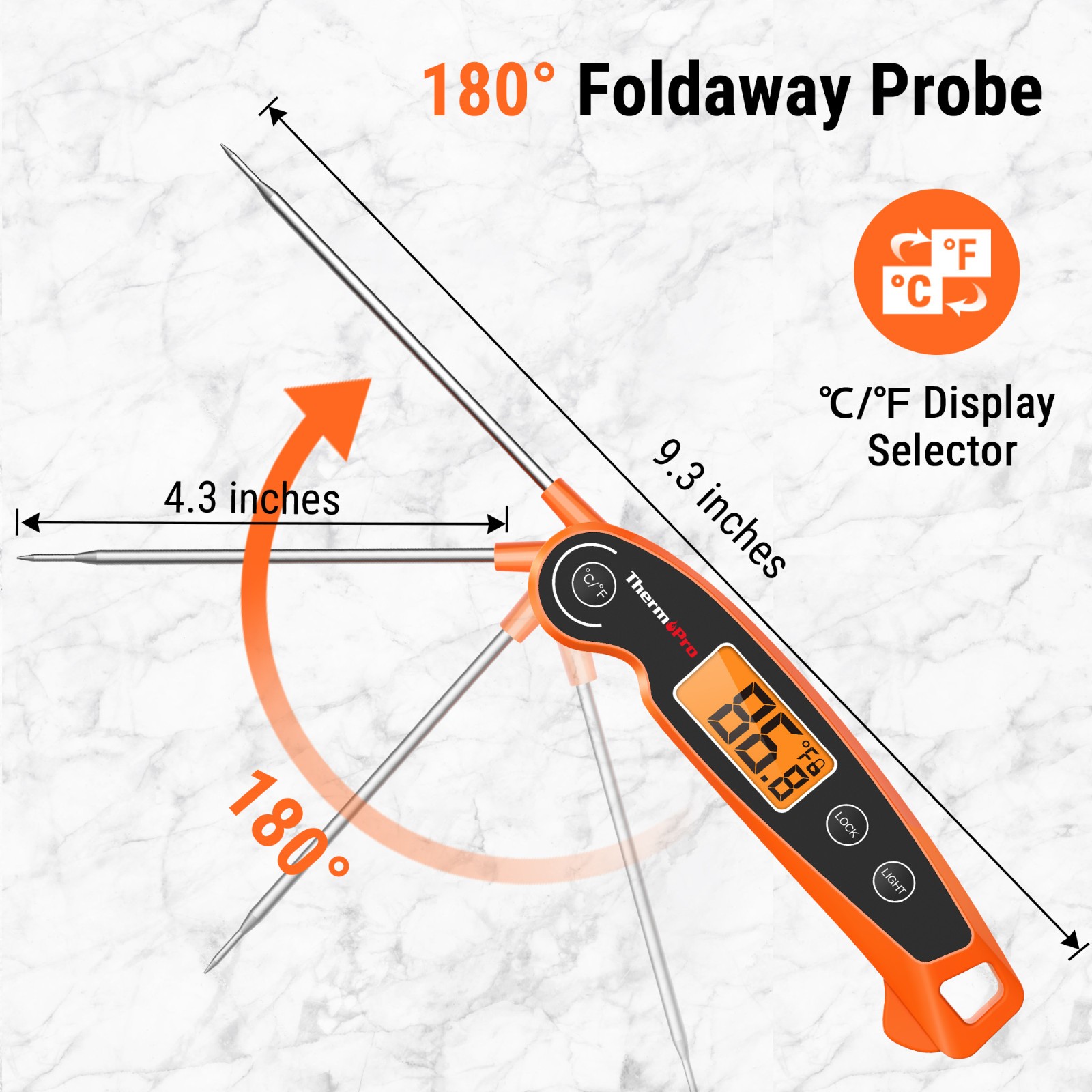 ThermoPro TP605W Instant Read Meat Thermometer Waterproof Backlit Foldaway Probe