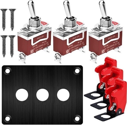 3 Gang Metal Panel Rocker Toggle Switch, 15A 250VAC 20A 12 Style: ON-OFF(2pin)