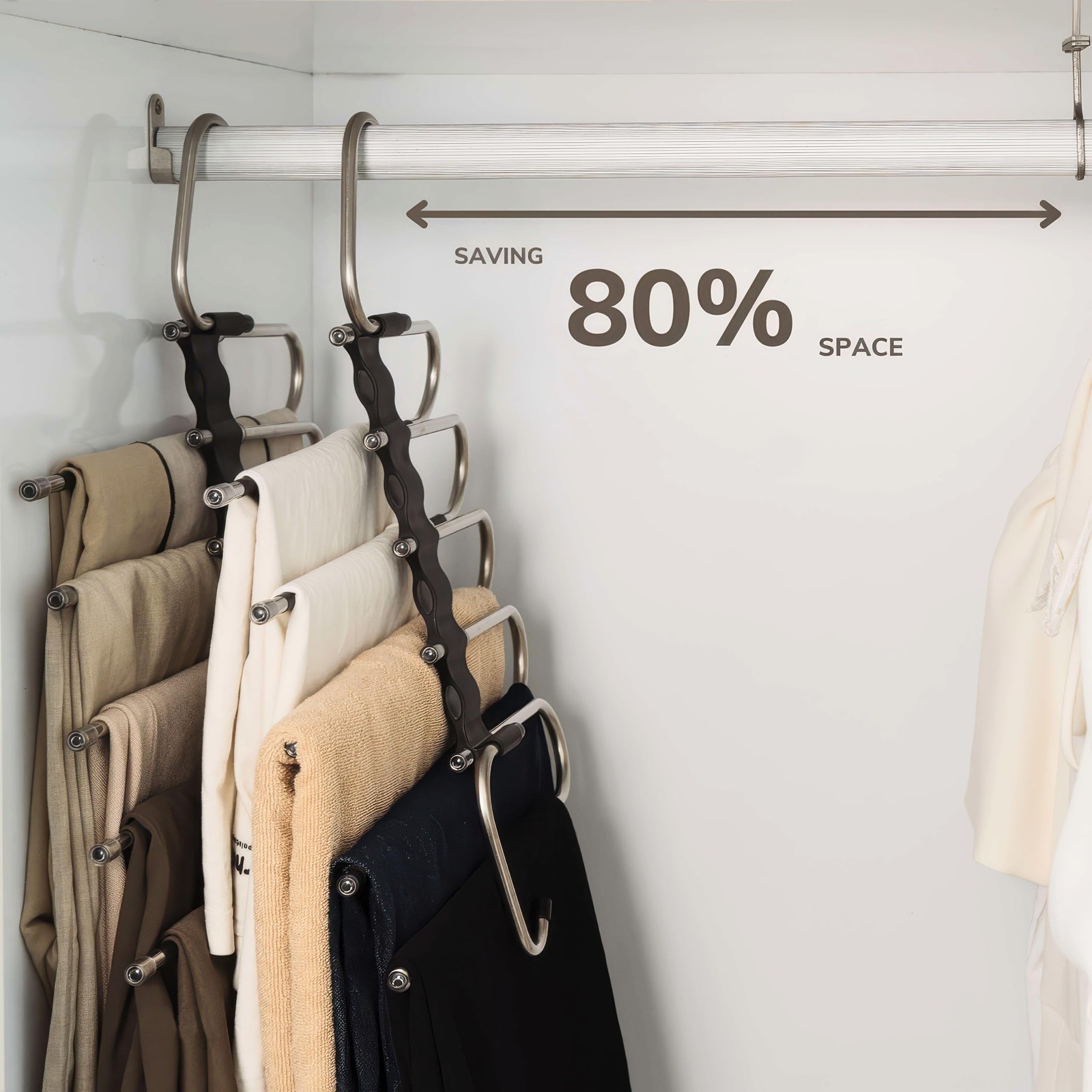 2 Pack Pants Hangers Space Saving- Multi Pants Hanger Save 80% Space - 5 in 1...