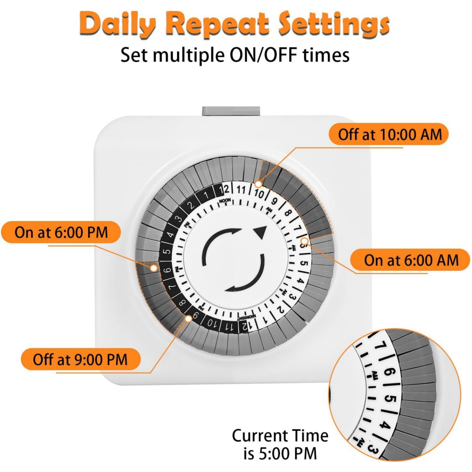 2 Pack 110-125V 3-Pin Timer Switch For Street Light 24-Hour Programmable Device