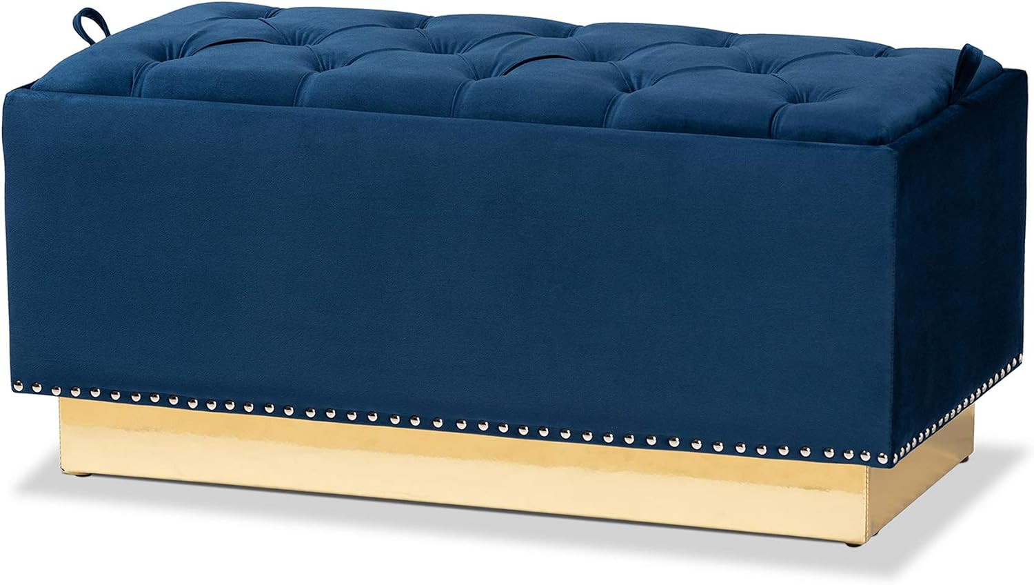 Powell Glam and Luxe Navy Blue Velvet Fabric Upholstered and Gold PU Leather Sto