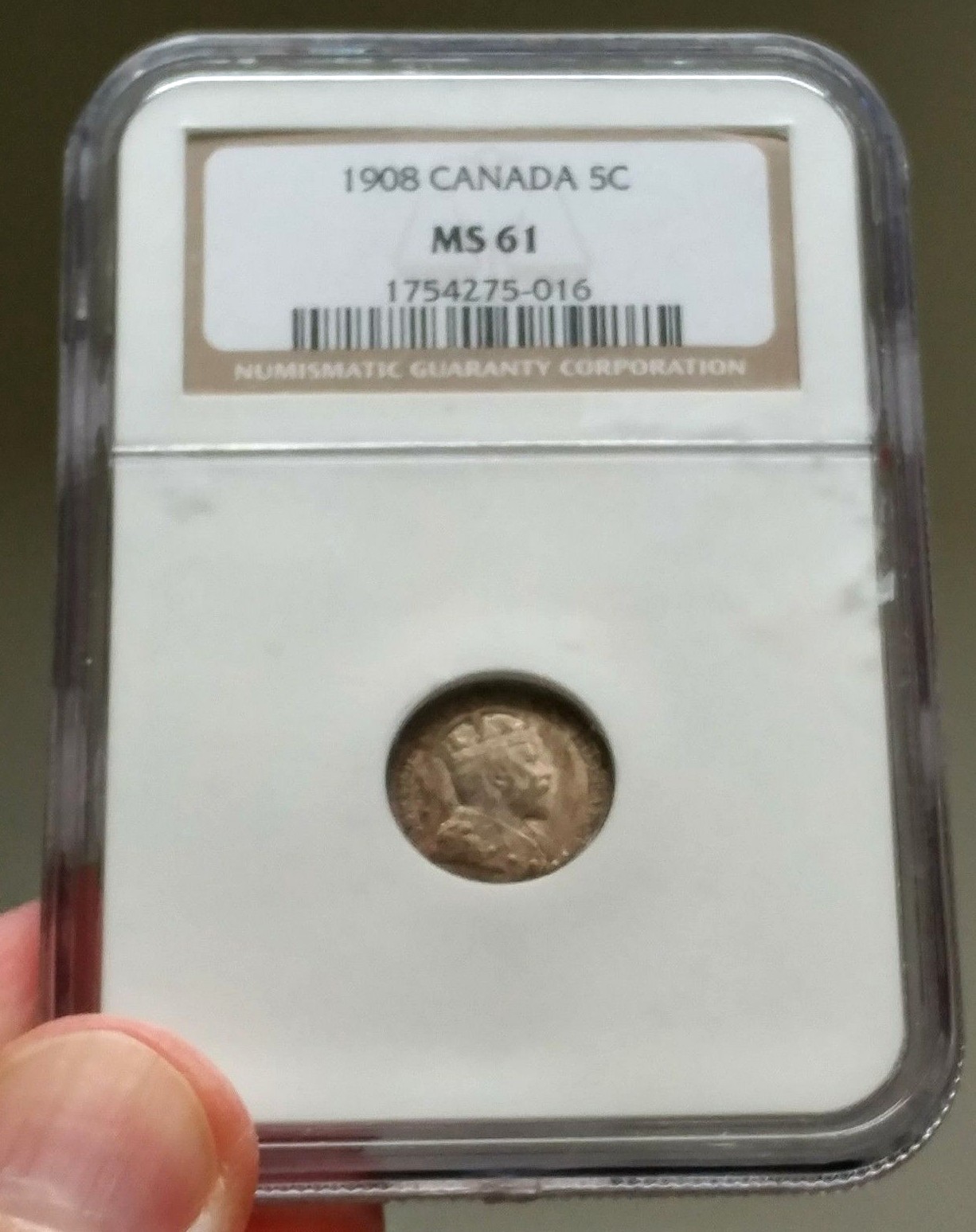1908 Canada 5 Cents NGC MS-61 Large 8 - Rare Variety - Book Value $1000
