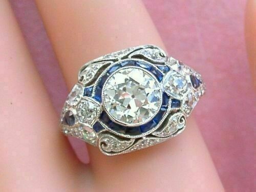 2.50Ct Round Lab-Created Diamond Art Deco Engagement Ring 14k White Gold Plated