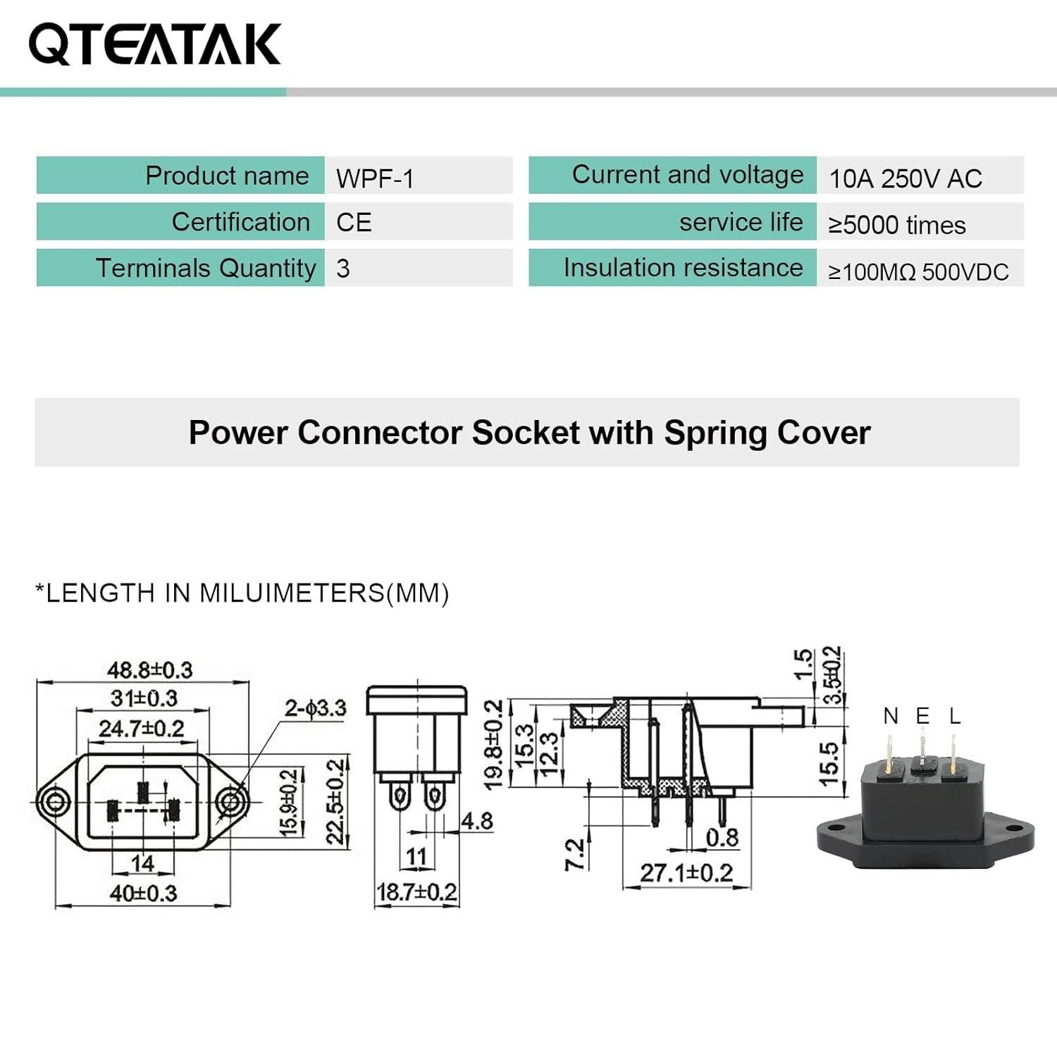 Qteatak 3 Pack Screw Mount 3 Pins Inlet Power Plug Socket Iec320 C14 Ac Black