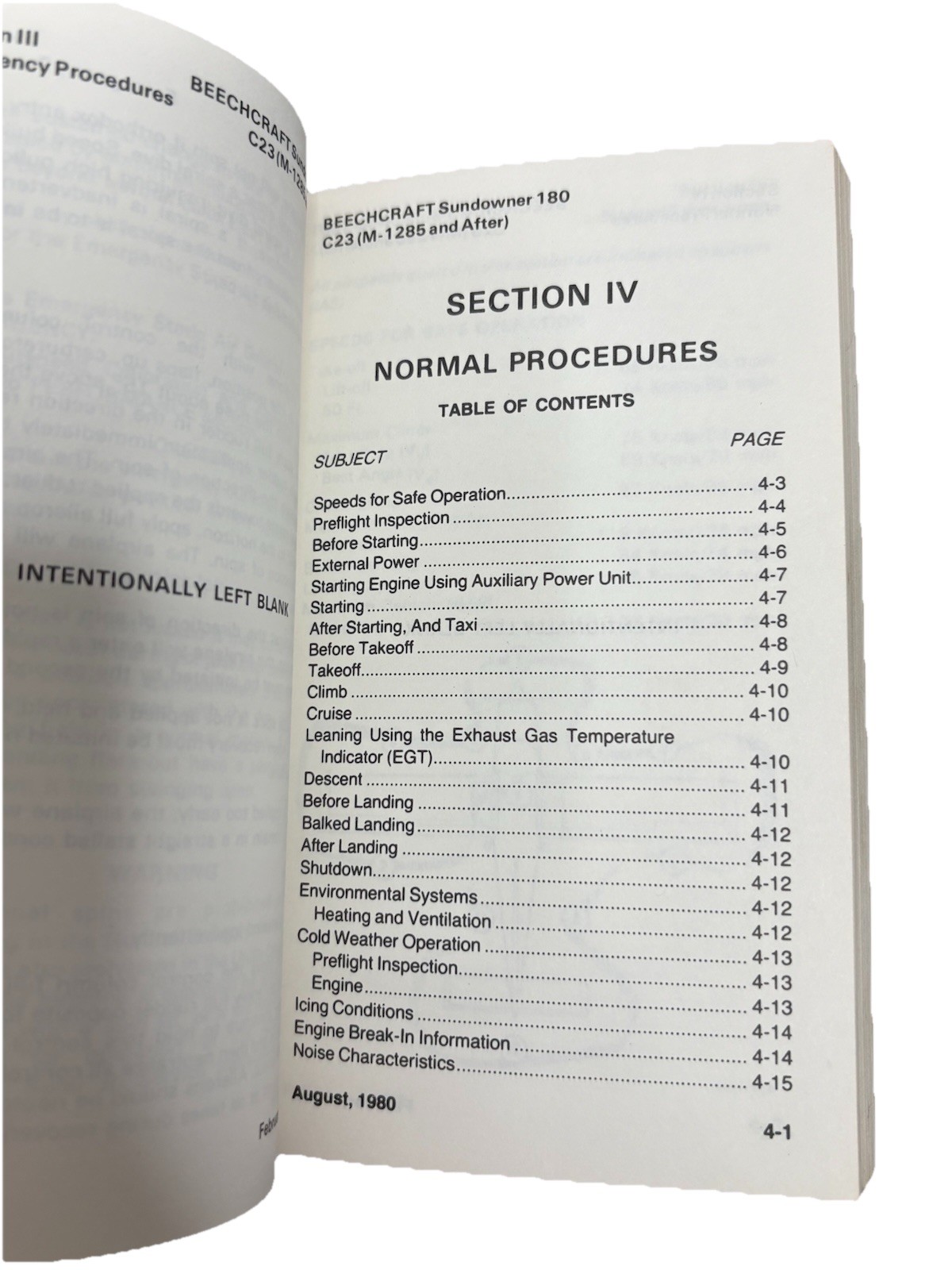 Beechcraft C23 Sundowner 180 Pilots Manual BAC 517 FTM 1984 Aircraft