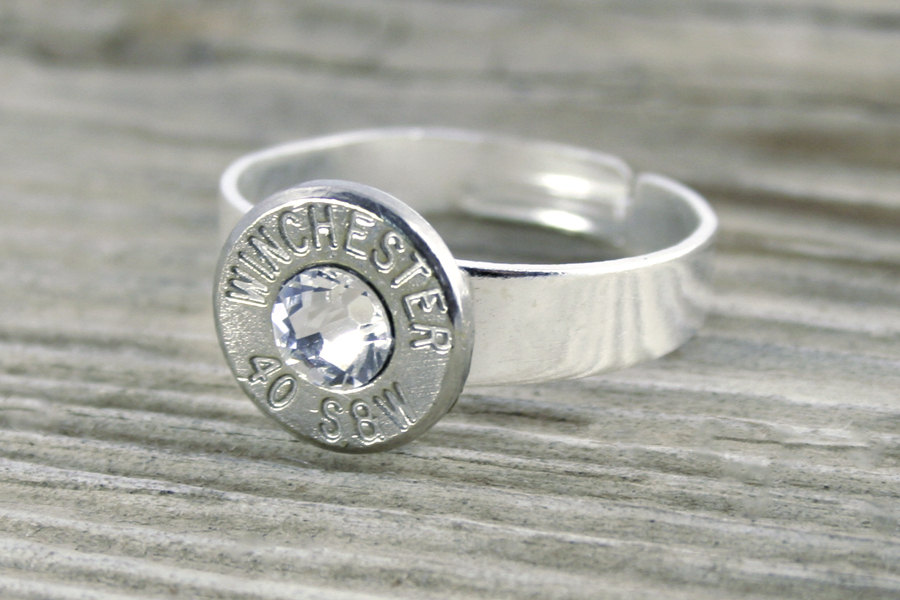 40 Caliber Nickel Bullet Adjustable Ring Pistol Custom Bullet Jewelry FREE SHIP