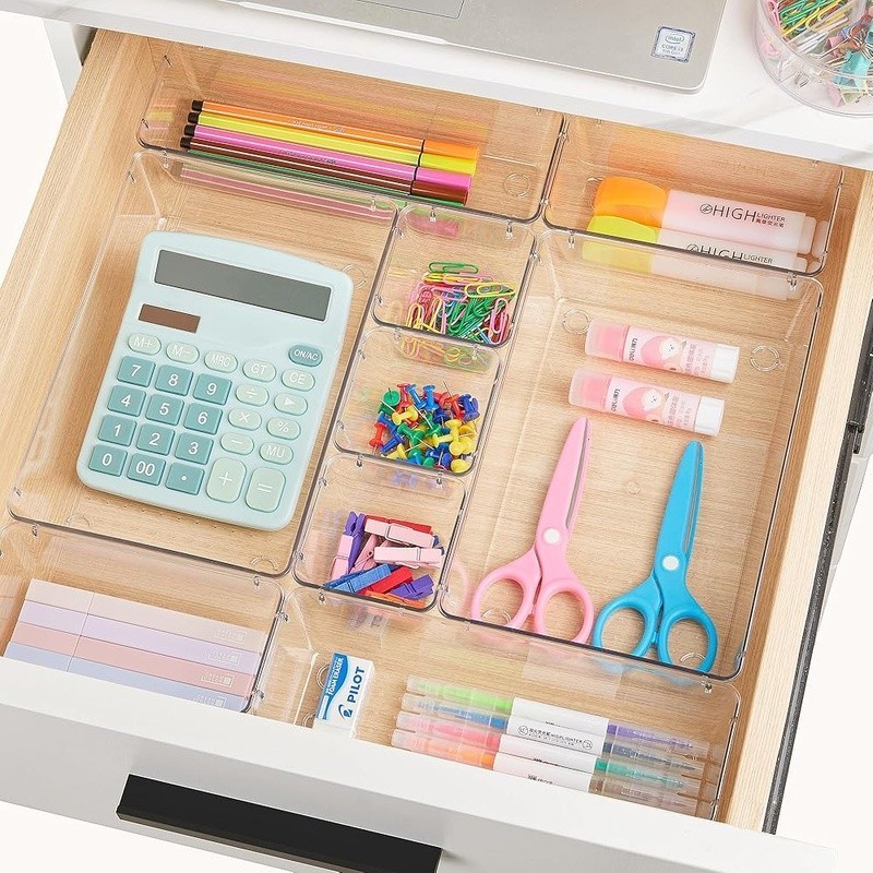 5 PCS Plastic Drawer Organizers Set 4-Size Versatile Bathroom Vanity Organizer