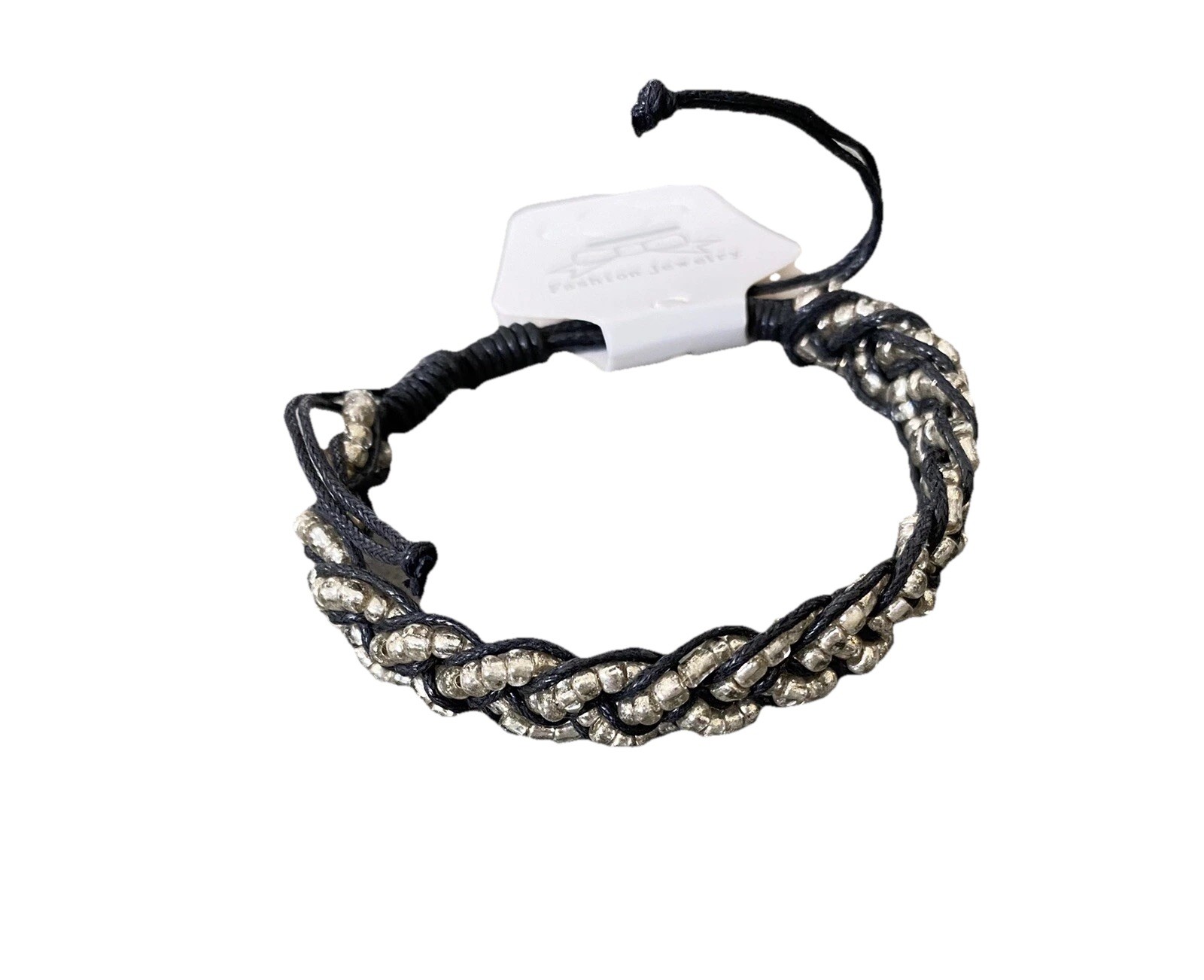 Artisan Black Silver Beaded Woven Braided Bracelet