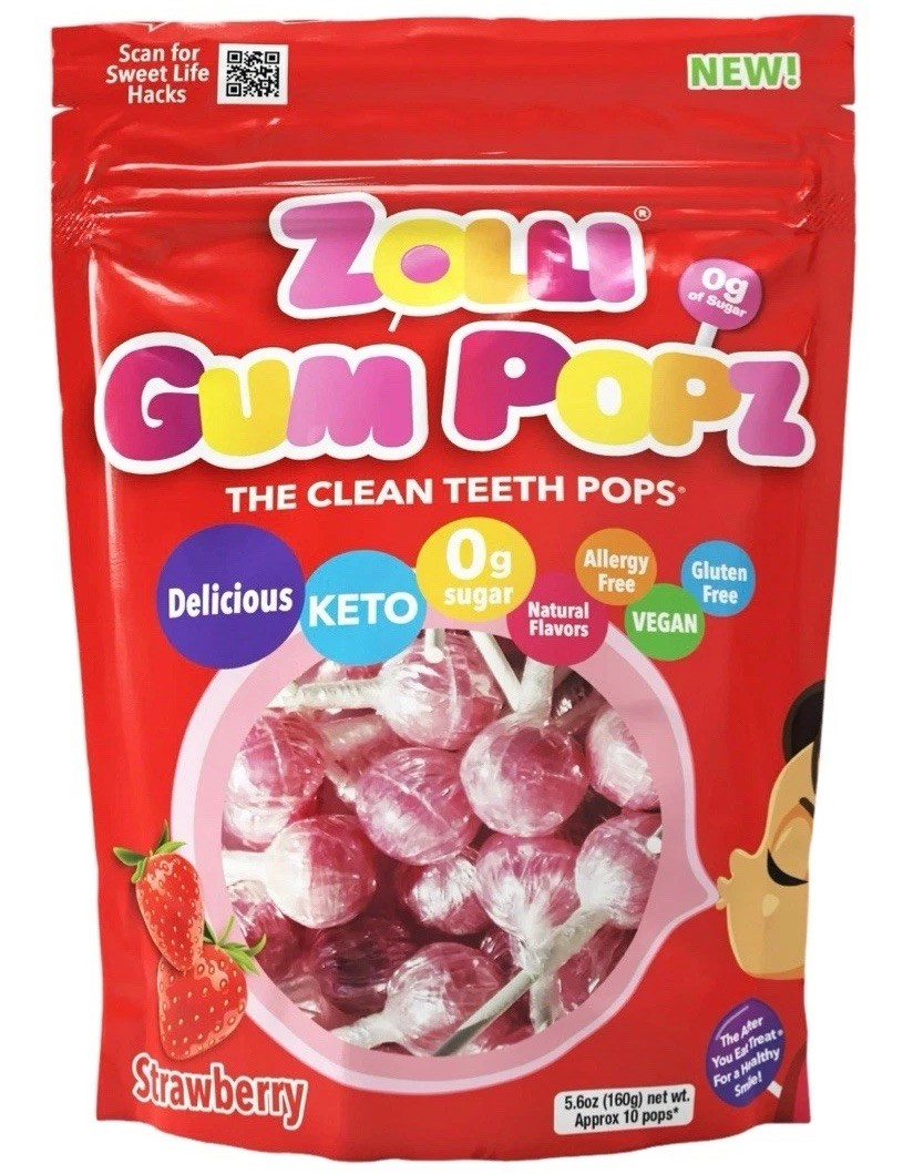 Zolli Zollipops Sugar Free Gum Pops Keto & Diabetic Strawberry Lollipops, 5.6oz