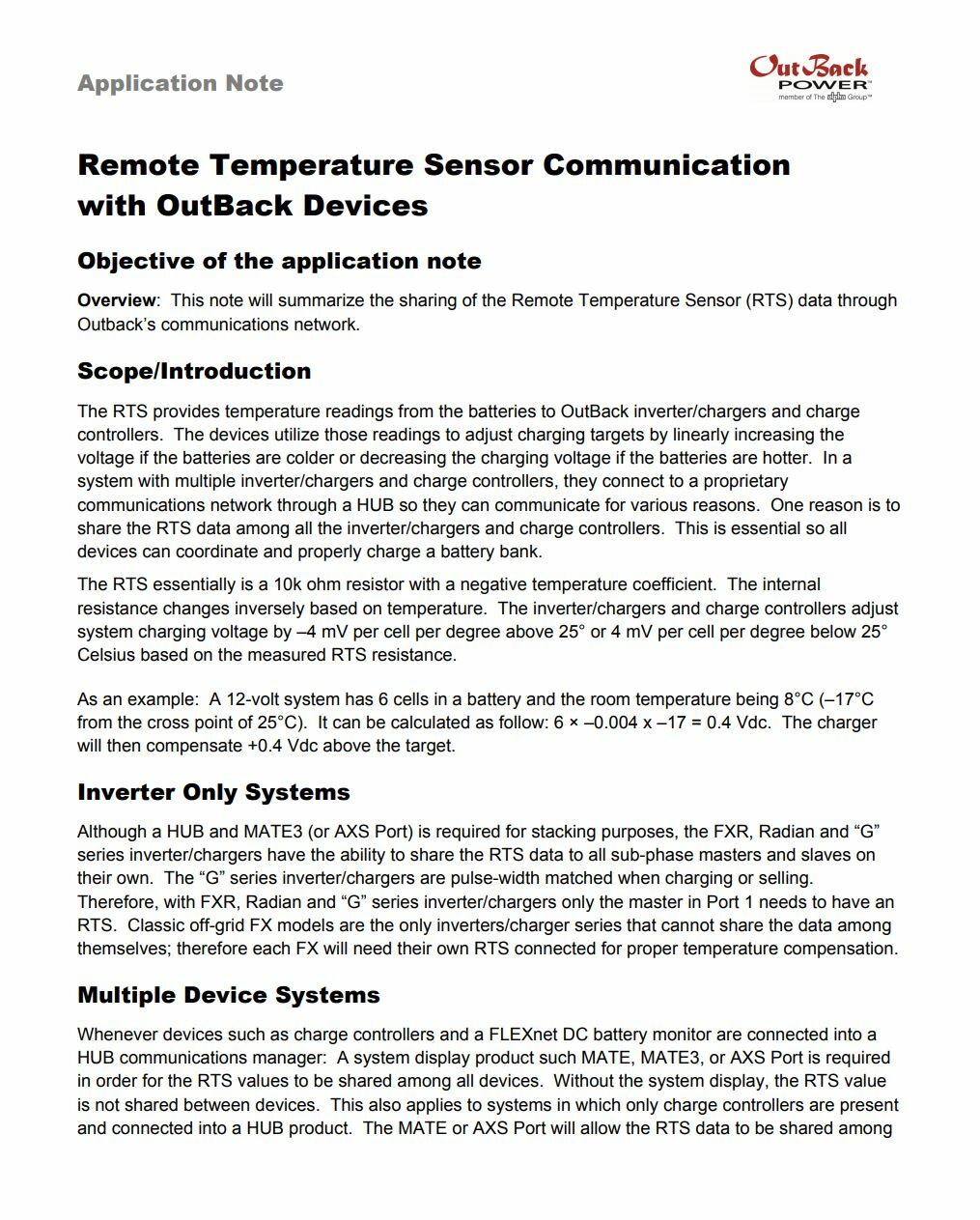 OutBack Power RTS Battery Remote Temperature Sensor in Gray
