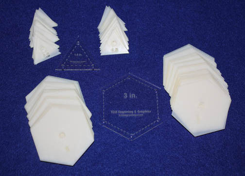 Mylar 3" Hexagon-1.5" E- Triangle  102 Piece Set  - Quilt / Sew Templates -