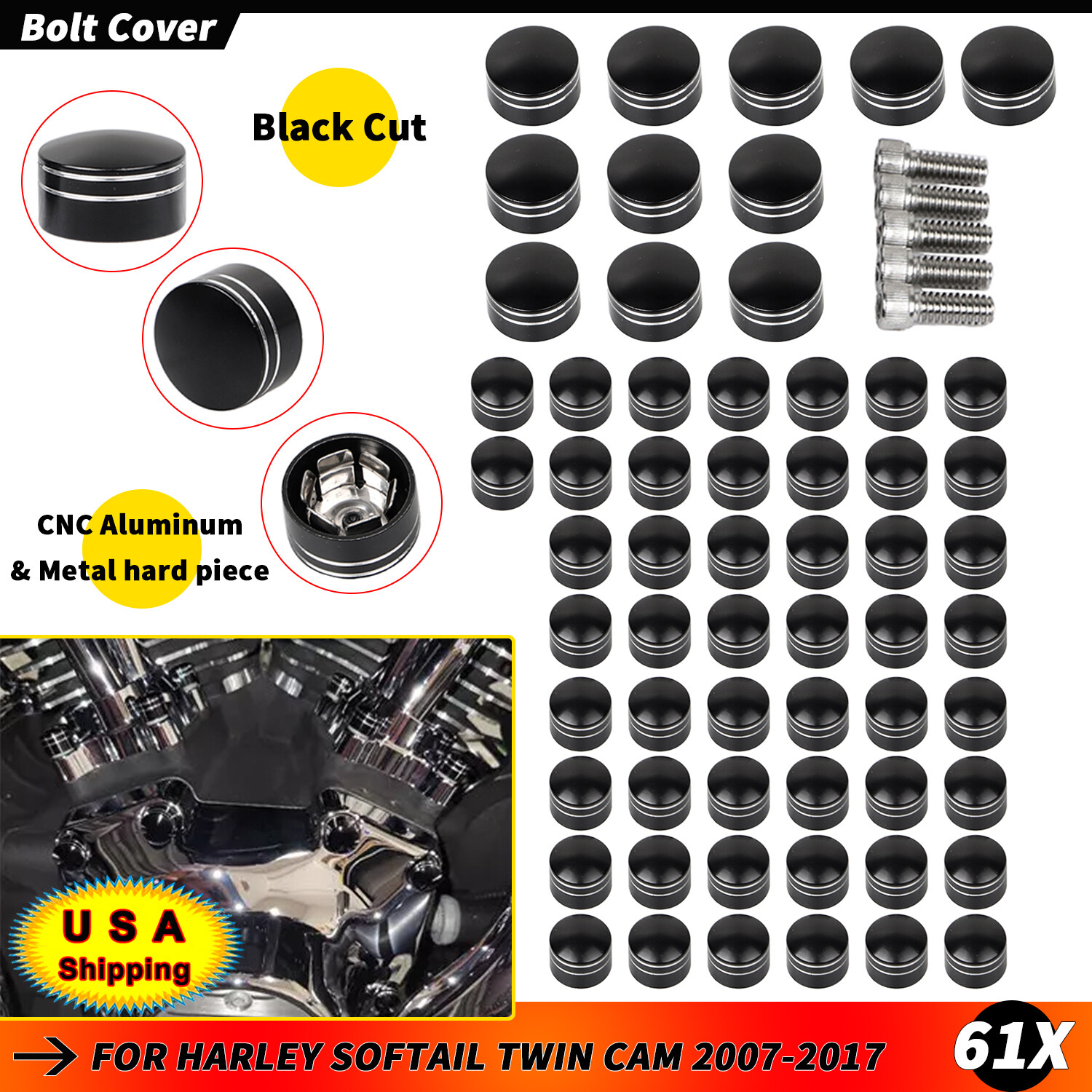 Motor Engine Bolt Topper Caps Covers For Harley Fat Boy Heritage Softail 07-17