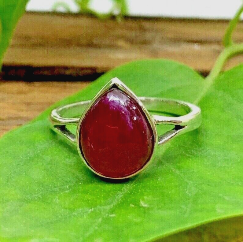 Real Ruby Cabochon With Stylish Sterling Silver Band Give Ring Amazing look 9020