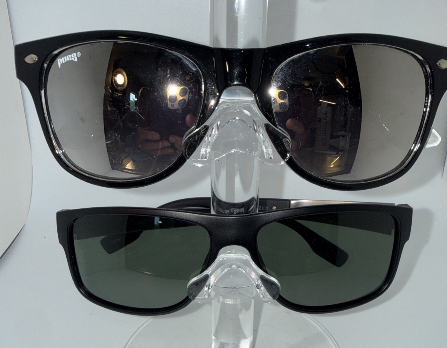 Lot of 2 Pairs PUGS Authentic Sunglasses Black Frames Mirror & Black Lens-Invest