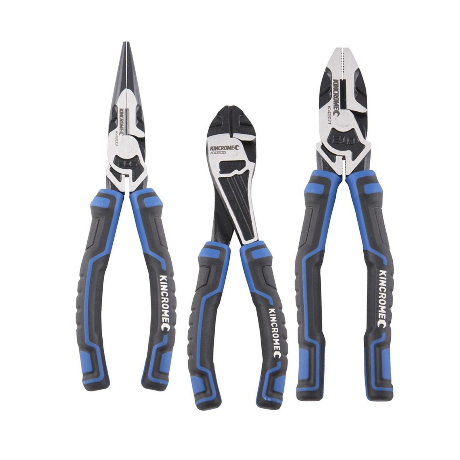 KINCROME 3 PC PLIER SET COMBINATION LONG NOSE PLIERS DIAGONAL CUTTER 200MM 175MM