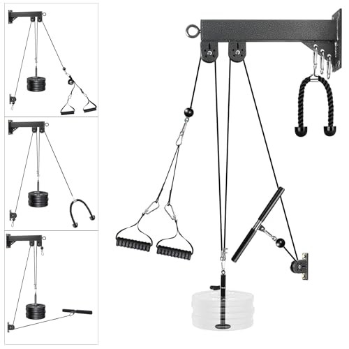 Pulley System for Home Gym, Wall Mount LAT Pull Down Machine Attachment with 3