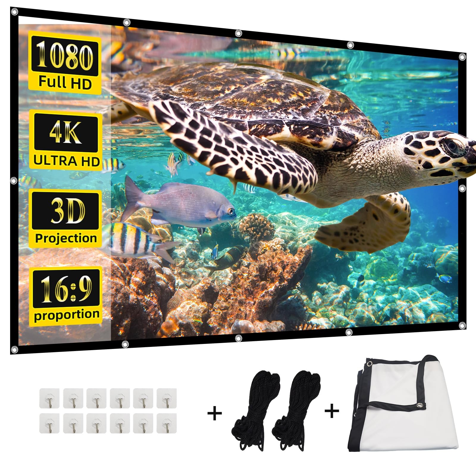 Projector Screen,4K 16:9 HD Rear Front Projector Screen Foldable Projection S...