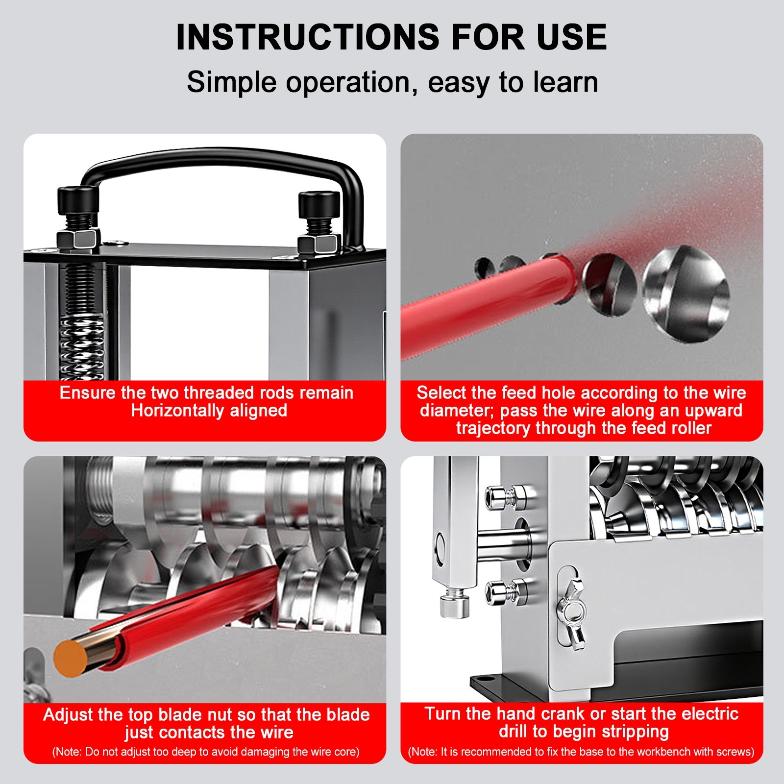 Manual Wire Stripping Machine 6 Channels 3-17mm Drill Powered Cable Stripper