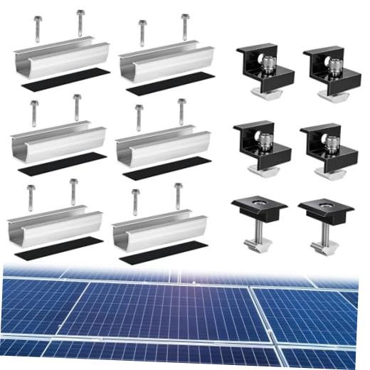 Solar Panel Mounting Rails Brackets Kit for 2 Panels | 6PCS(Blac，Silver)