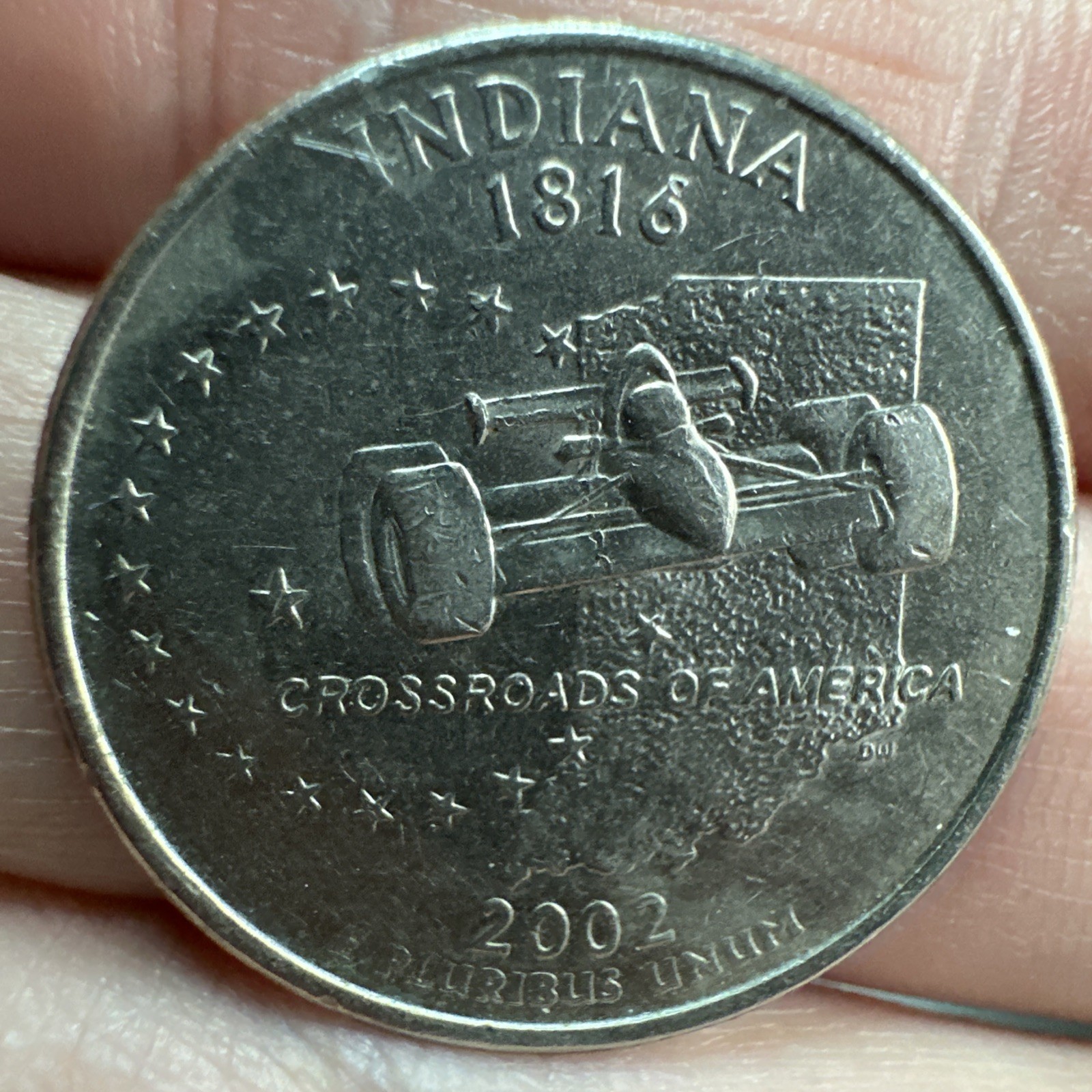 2002-P Indiana State Quarter Error. Die Break, DDR/DDO