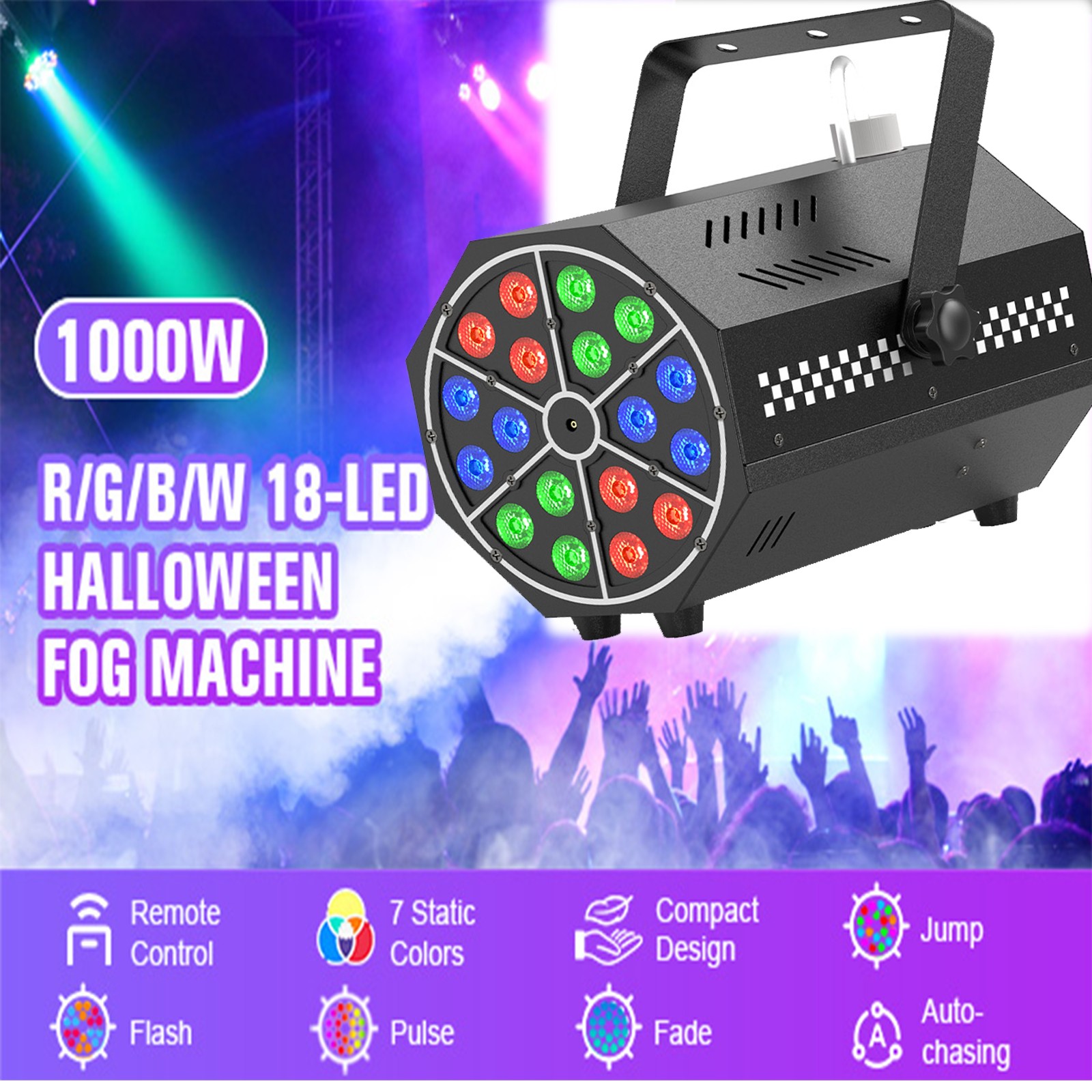 1000W 18LED Smoke Machine RGBW Stage Colorful Spray Equipment Fog