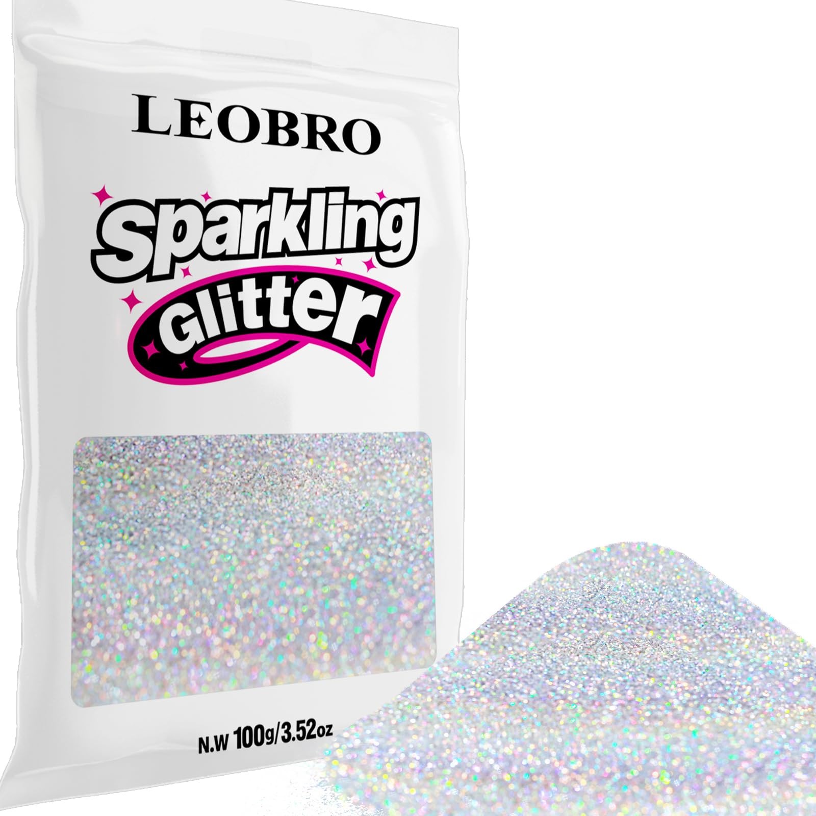 100G / 3.5 Oz Silver Glitter, Holographic Fine Glitter for Crafts, Resin, DIY Je