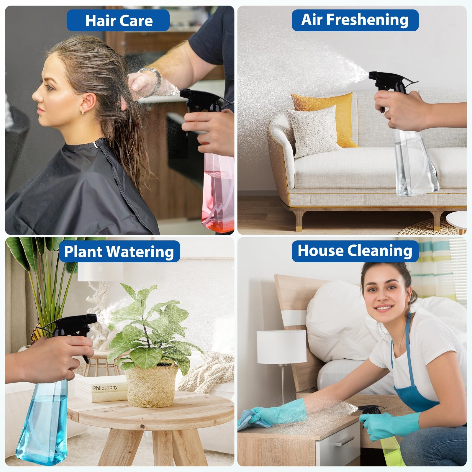 Spray Bottles (2-Pack, 12 Oz.) Mist/Stream, Plastic Water Clear +