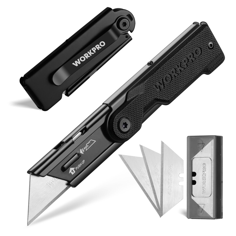WORKPRO Folding Utility Knife with 10PC Extra SK5 Blades Quick Change Box Cutter