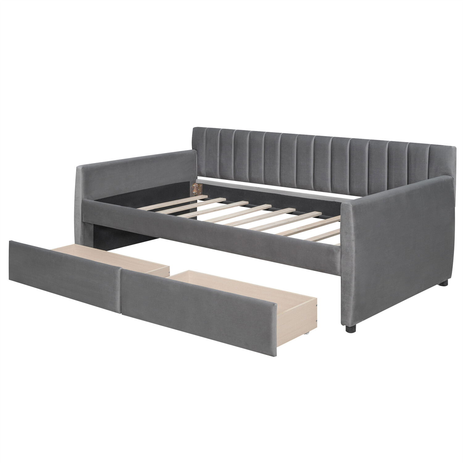Twin Size Daybed with 2 Drawer Upholstered Bed Frame Sofa Bed w/ Storage Gray