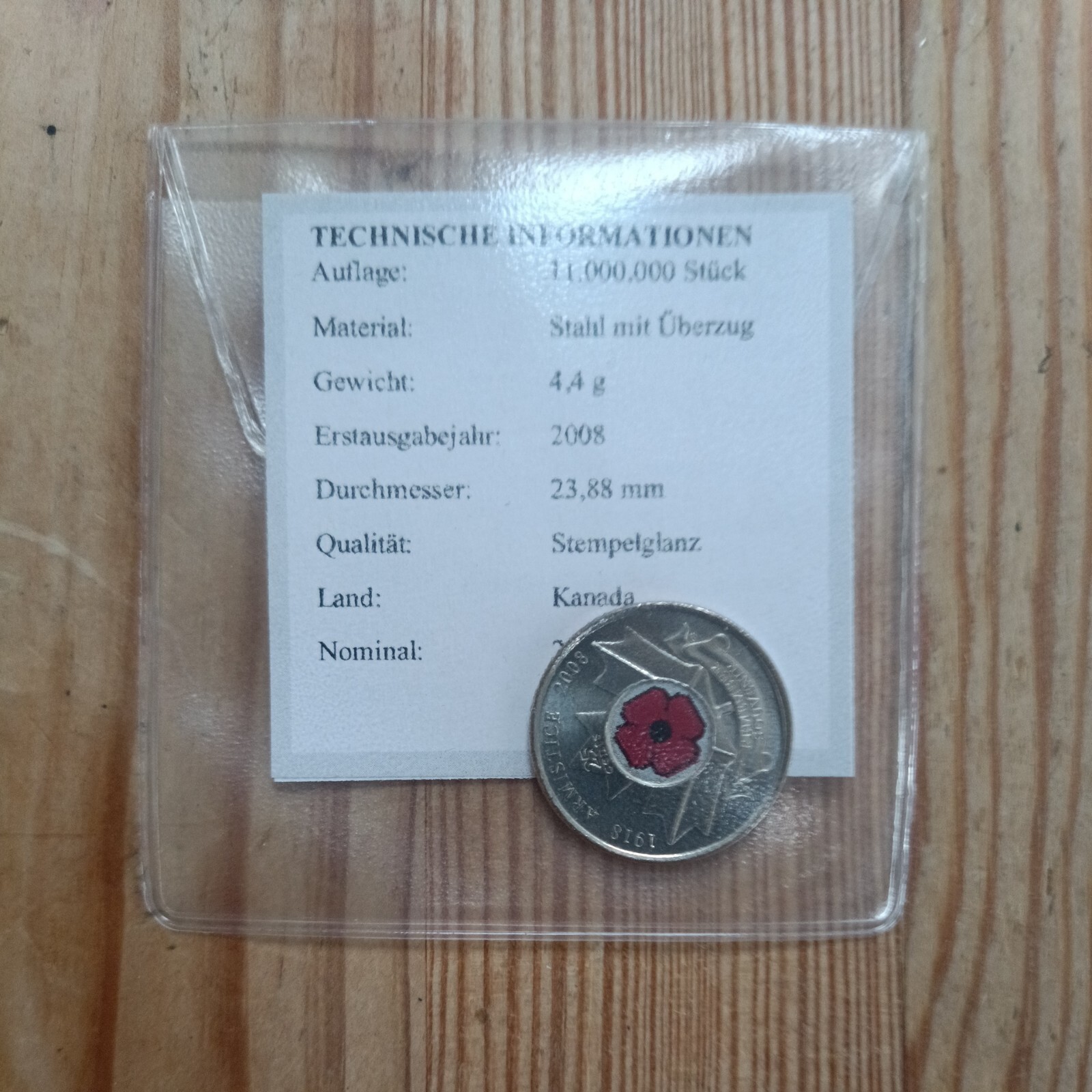 1918 - 2008 Canada Armistice Poppy 25 Cents Souvenir