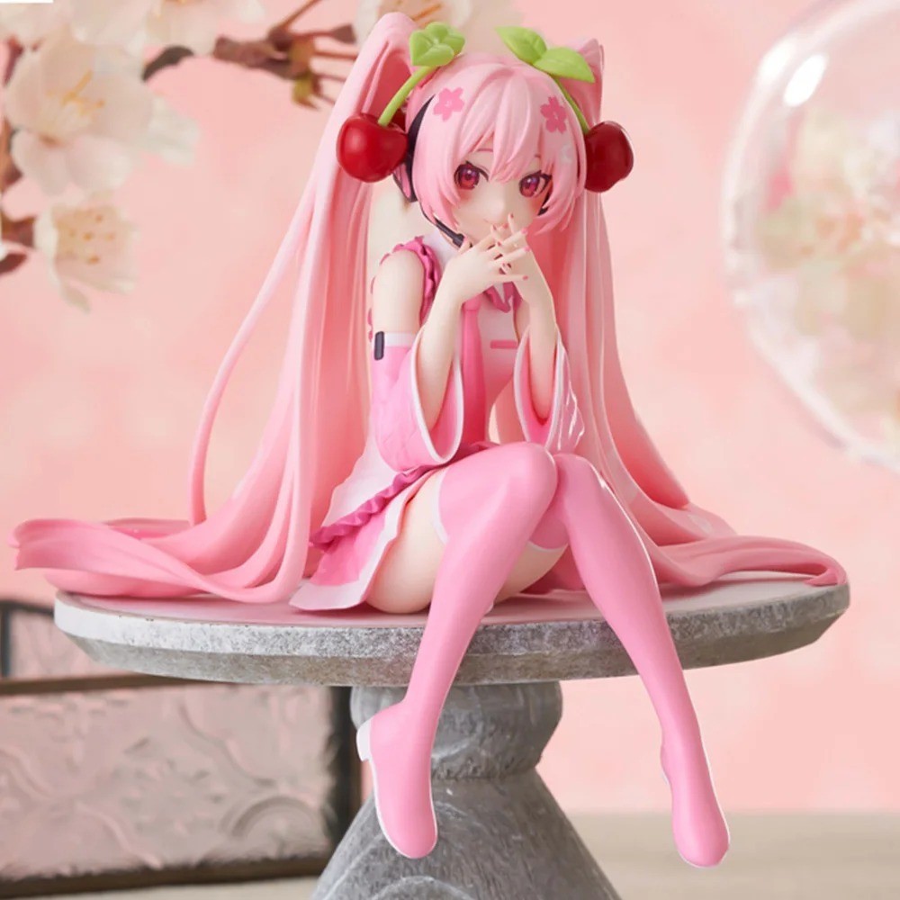 New Hatsune Miku Anime figure Pink dress Sitting Posture PVC Model Action Toys