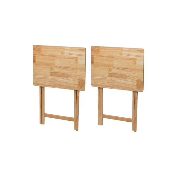 Mainstays Modern Indoor Folding Tray Table Set of 2, Natural Finish, Solid Rubbe