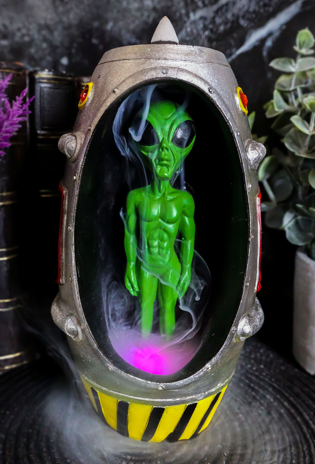 UFO Green Roswell Alien In Spaceship Capsule LED Light Backflow Incense Burner