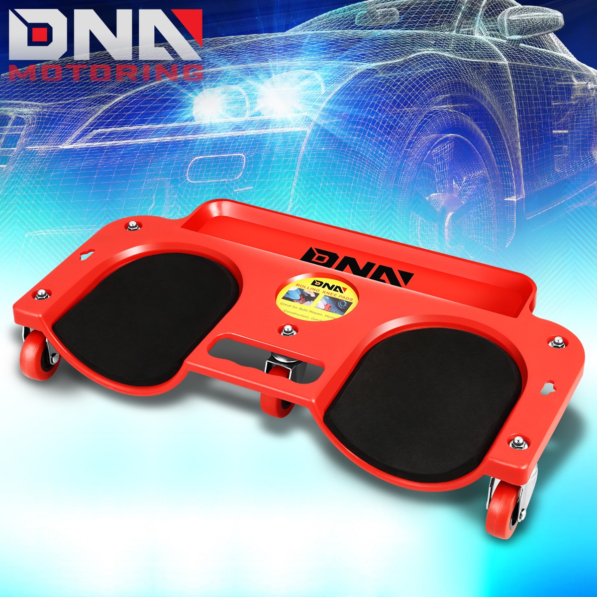 Rolling Knee Creeper Pad Foam Padded with Tool Tray + 5 Swivel Castor Wheels Red