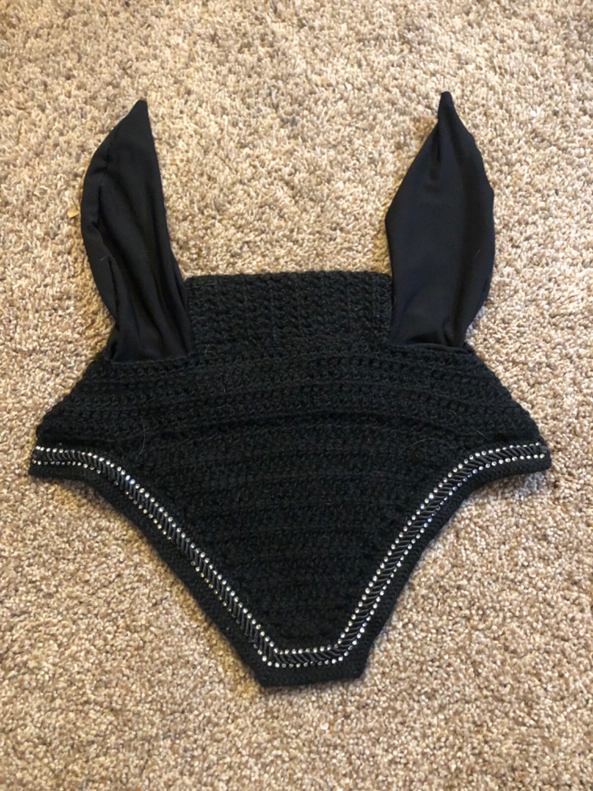 custom handmade warmblood/oversize/large fly bonnet black with blk/crystal bling