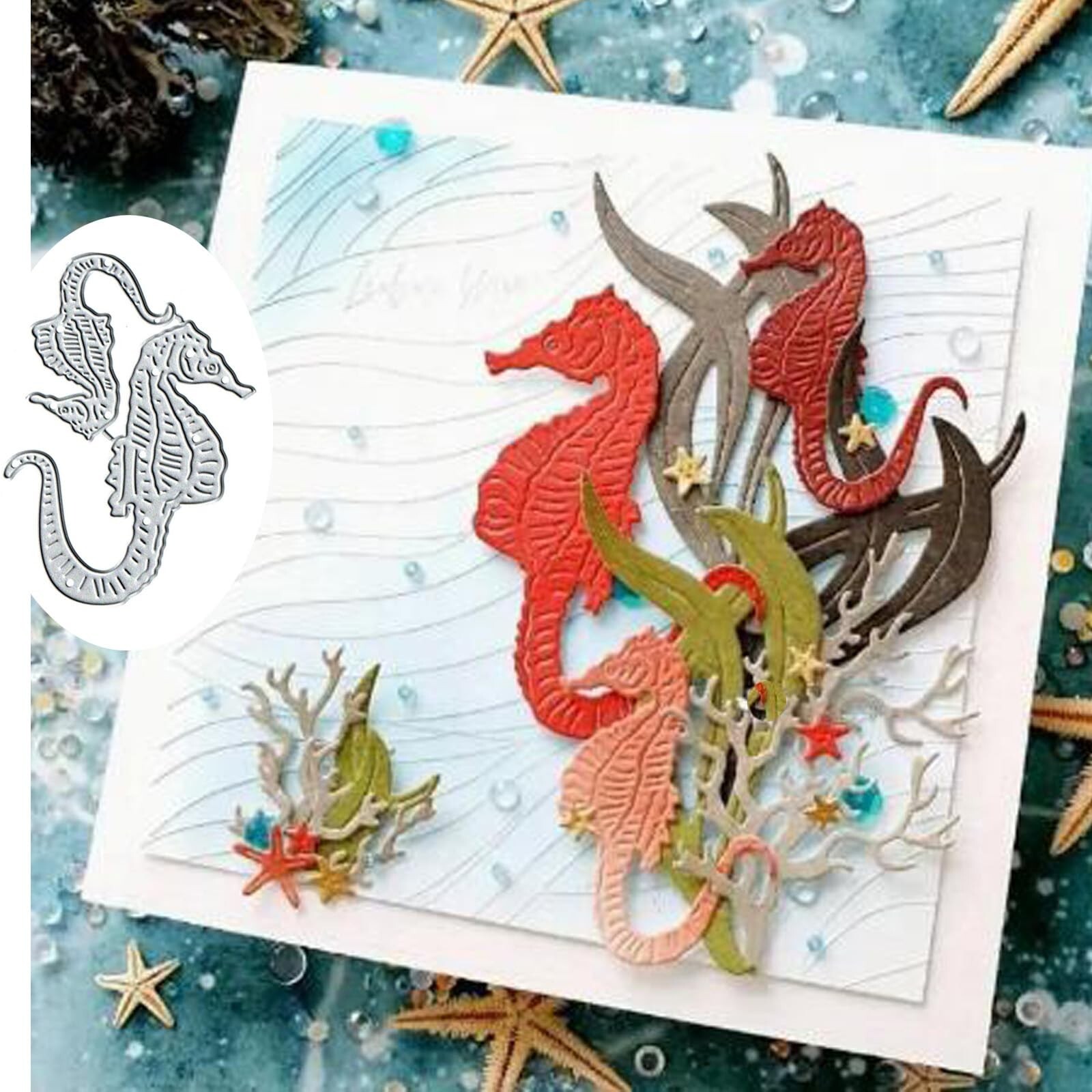 2pcs Hippocampus japonicus Metal Die Cuts,Seashell Ocean Cutting Dies Cut Ste...