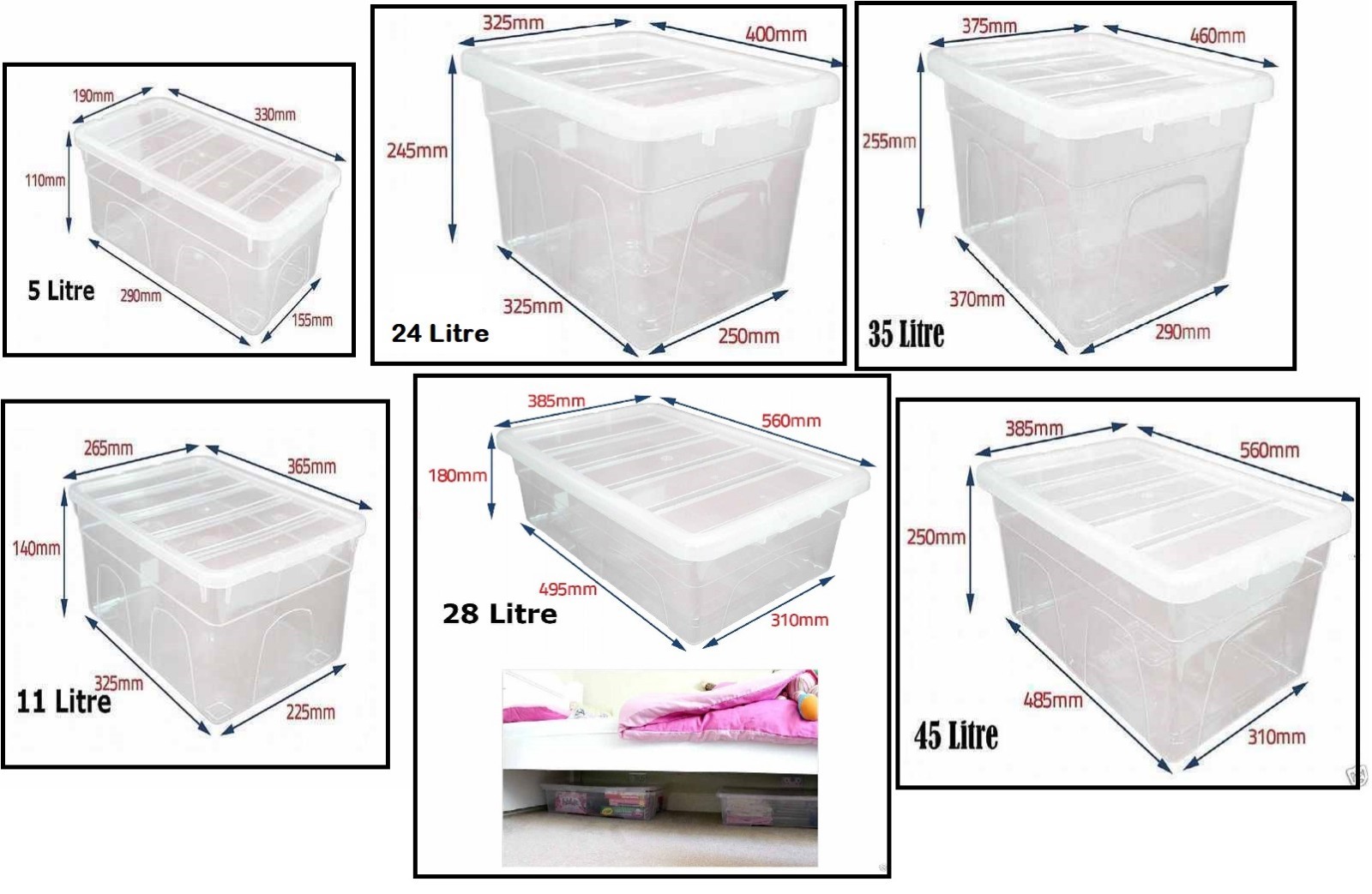 Clear Plastic Storage Box Boxes With Lids UK BRITISH MADE Home Office Stackable