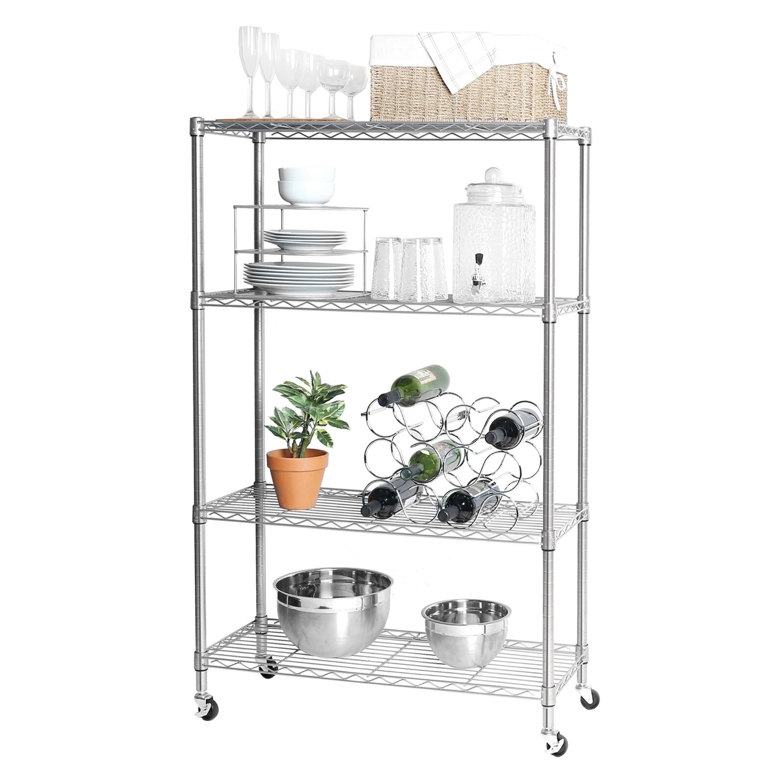 Seville Classics 4-Tier NSF Steel Wire Shelving, 36" W X 14" D X 56.5" H, Chrome